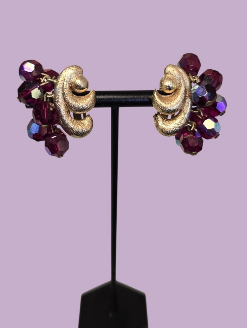 Adele Simpson Vintage Purple Crystal AB Beads Clip On Earrings